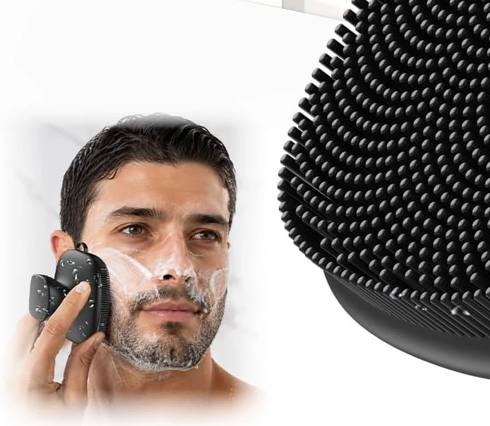 Facial cleansing brush in use
